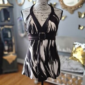 NWT Heart Soul Chocolate Brown and White Halter Blouse Medium